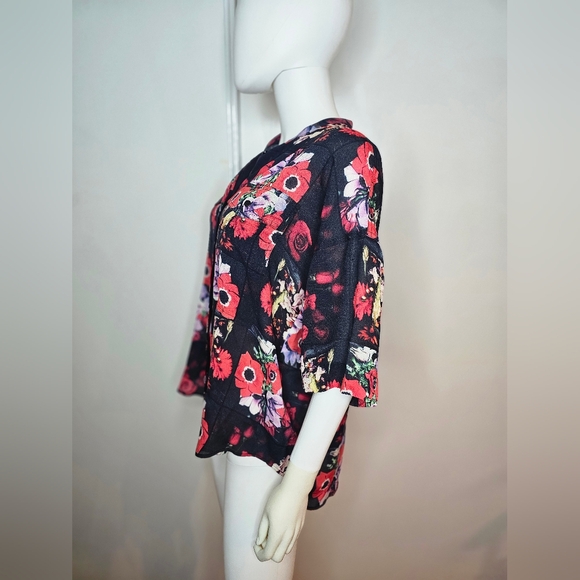 Kenzo 100% Silk Floral Black and Red Women's Top Size M/L - Picture 8 of 12